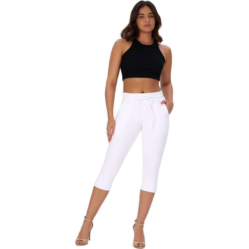 Women's Stretchy High Waisted Capri Jeans with Drawstring Size Large - Picture 8 of 8